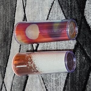 STARBUCKS ROSE GOLD WHITE GLITTER & DOME OMBRE RAINBOW VENTI COLD CUP TUMBLERS
